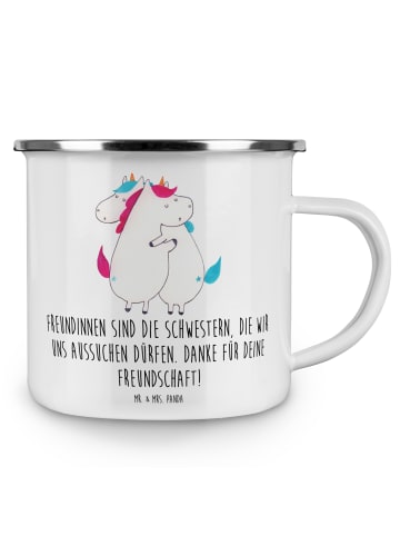 Mr. & Mrs. Panda Emaille Becher Freundinnen Schwestern mit Spruch in Weiß