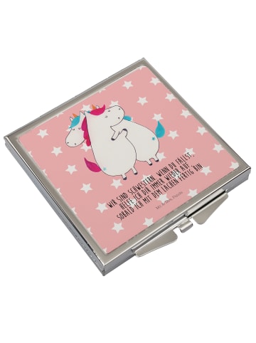 Mr. & Mrs. Panda Schminkspiegel Einhörner Umarmen mit Spruch in Rot Pastell