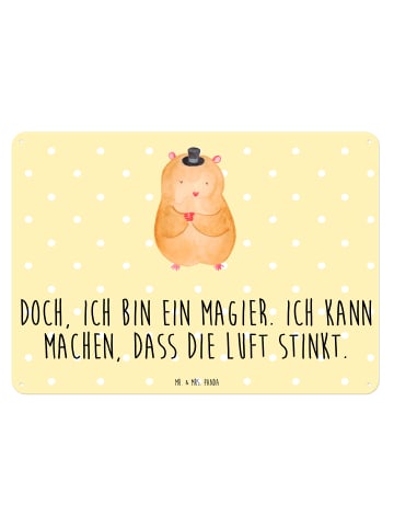 Mr. & Mrs. Panda Blechschild Hamster Hut mit Spruch in Gelb Pastell