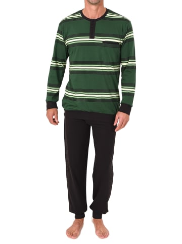 NORMANN Langarm Schlafanzug Pyjama Bündchen Streifen in grün