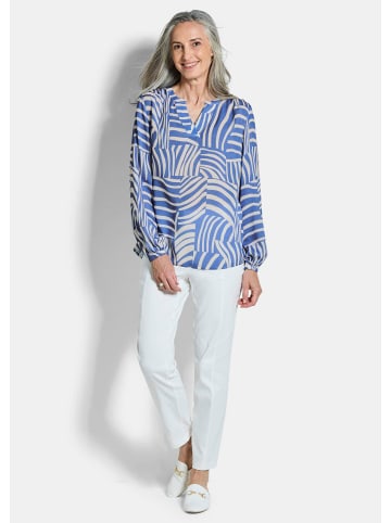 GOLDNER Grafische Viskosebluse mit Schlitz in blau / gemustert