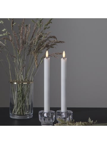 STAR Trading LED Stabkerzen, Flamme' in Weiß, 2er Set, Batterie, Timer, flackernd,
