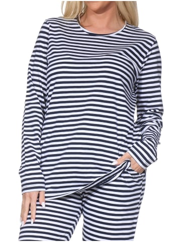NORMANN Schlafanzug langarm Oberteil Pyjama Shirt Top in marine
