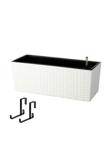 relaxdays Balkonkasten "Rattan" mit Halterung in Weiß - (B)50 x (H)19 x (T)19 cm