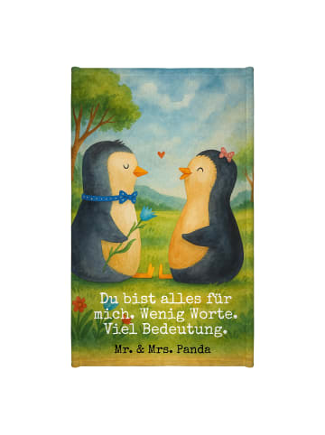 Mr. & Mrs. Panda Gästehandtuch Pinguin Pärchen Design mit Spruch in Weiß