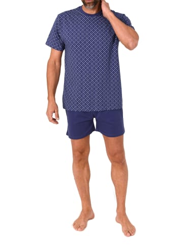 NORMANN Kurzarm Schlafanzug Shorty Pyjama Minimalprint in navy