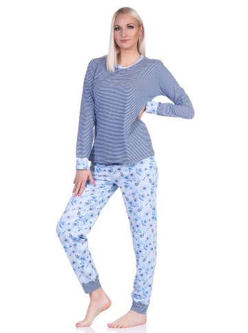 NORMANN Pyjama Schlafanzug langarm Bündchen und Spitze - 72442 in hellblau