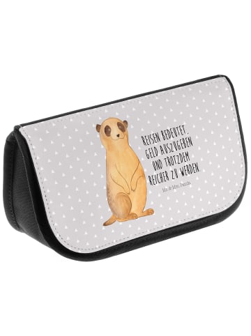 Mr. & Mrs. Panda Waschtasche Erdmännchen mit Spruch in Grau Pastell