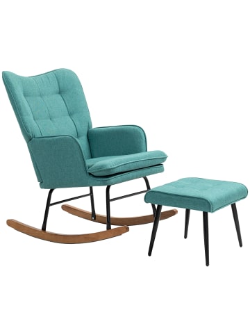 HOMCOM Schaukelstuhl mit Hocker-64L x 89B x 90H cm-Dunkelgrün