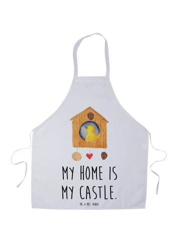 Mr. & Mrs. Panda Schürze Vogel Haus mit Spruch in Weiß