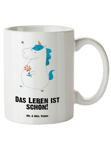 Mr. & Mrs. Panda Steinguttasse Einhorn Spaziergang mit Spruch in Weiß