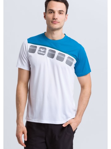 erima 5-C T-Shirt in weiss/oriental blue/colonial blue