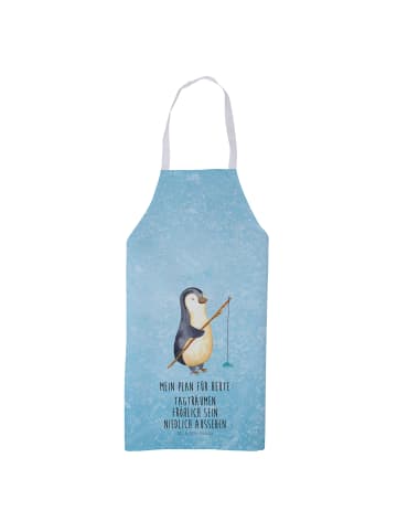 Mr. & Mrs. Panda Schürze Pinguin Angler mit Spruch in Eisblau