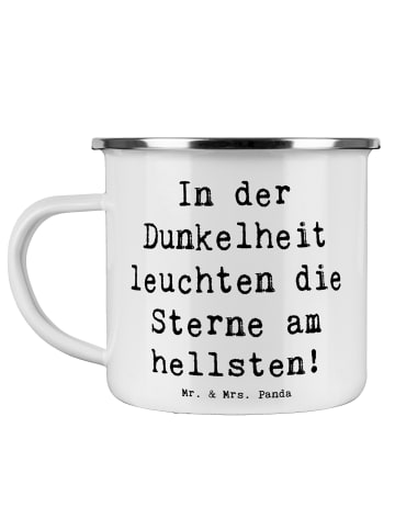 Mr. & Mrs. Panda Emailletasse Spruch Angst vor Dunkelheit überwi... in Weiß