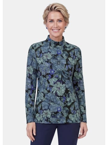 GOLDNER Langarmshirt mit Blumen in blau / gemustert