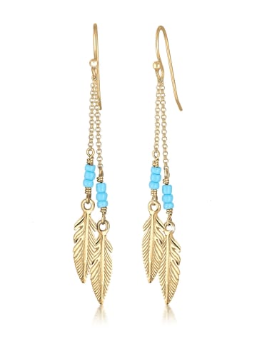 Elli Ohrringe 925 Sterling Silber Boho, Feder, Kugel in Gold