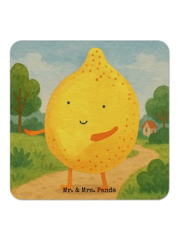 Mr. & Mrs. Panda Bierdeckel Beste Freunde Zitrone Design ohne Sp... in Weiß