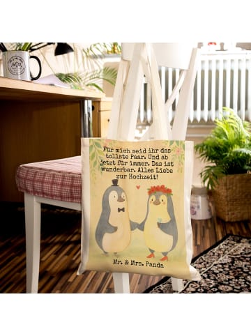 Mr. & Mrs. Panda Tote Bag Hochzeit Pinguin Design mit Spruch in Weiß