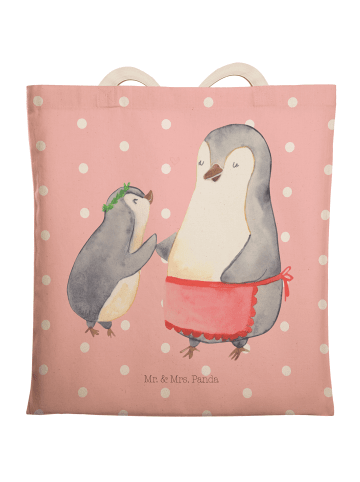 Mr. & Mrs. Panda Einkaufstasche Pinguin mit Kind ohne Spruch in Rot Pastell