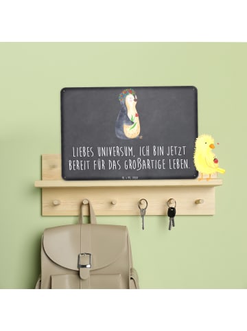 Mr. & Mrs. Panda Blechschild Pinguin Blumen mit Spruch in Kreidetafel