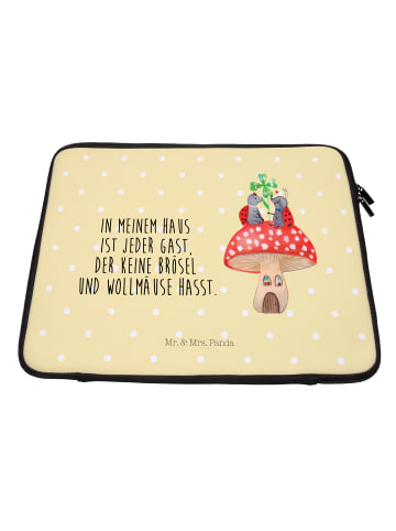 Mr. & Mrs. Panda Laptop Hülle Marienkäfer Fliegenpilz mit Spruch in Gelb Pastell