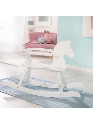 roba Schaukelpferd aus Massivholz weiß lackiert – mitwachsend mit Schutzring