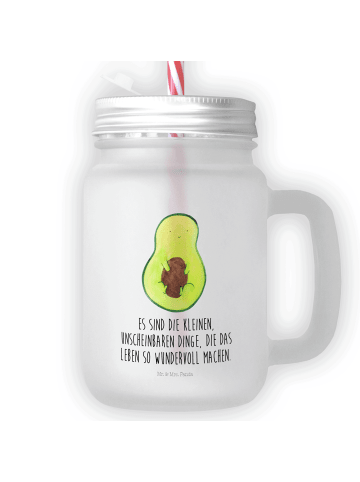 Mr. & Mrs. Panda Trinkglas Mason Jar Avocado Kern mit Spruch in Transparent
