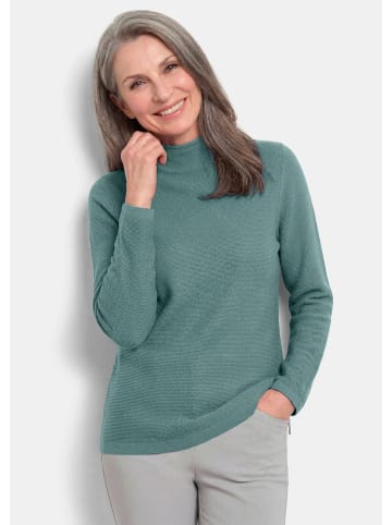 GOLDNER Kurzgröße:  Feinstrickpullover mit Rollkante in graugrün