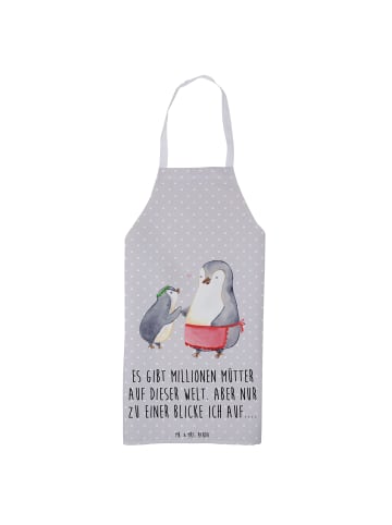 Mr. & Mrs. Panda Schürze Pinguin mit Kind mit Spruch in Grau Pastell