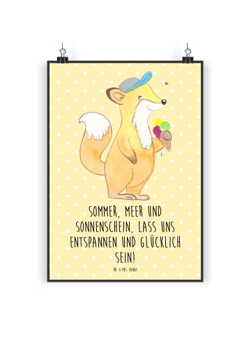 Mr. & Mrs. Panda Poster Sommer Meer Strand mit Spruch in Gelb Pastell
