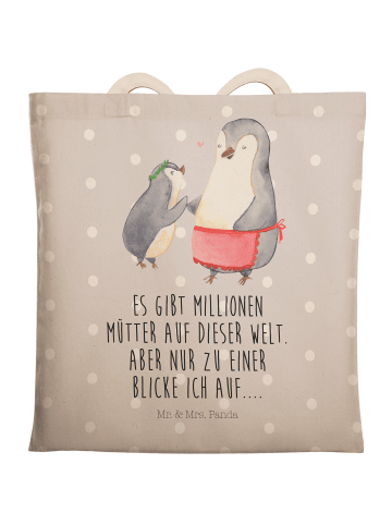 Mr. & Mrs. Panda Beuteltasche Pinguin mit Kind mit Spruch in Grau Pastell