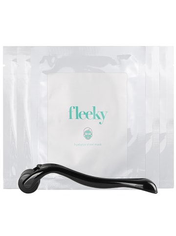 fleeky Hyaluron Sheet Mask mit 540 Needle Dermaroller - 5 Stück + Roller