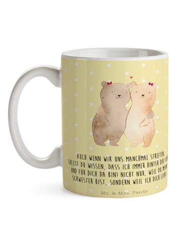 Mr. & Mrs. Panda Keramtiktasse Bären Schwestern mit Spruch in Gelb Pastell