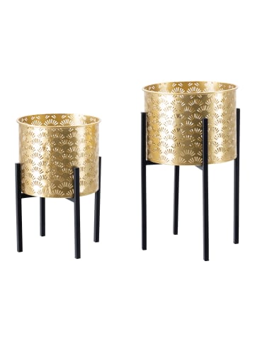 Mauro Ferretti Set mit 2 gold-schwarzen Metall-Pflanztöpfen, Ø 21x38-19x28 cm