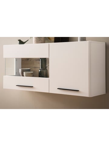 Furn.Design Hängevitrine weiß matt, Evoke Eiche, Vitrine hängend 120 cm, Soft-Close-Funktion