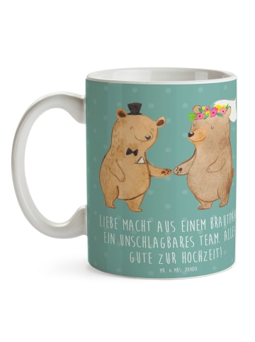 Mr. & Mrs. Panda Kaffeetasse Unschlagbares Brautpaar mit Spruch in Meeresbrise