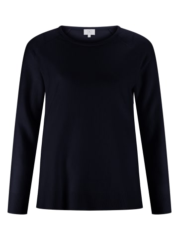 CASH-MERE.CH Rundhals Pullover mit Seitenschlitzen in Marine Blau