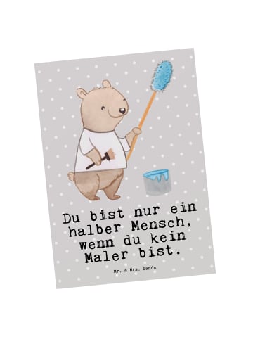 Mr. & Mrs. Panda Postkarte Maler Herz mit Spruch in Grau Pastell