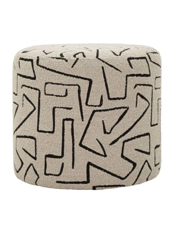 Mauro Ferretti Beigefarbener Stoffpouf mit geometrischen Verzierungen, Ø 44 x 40 cm