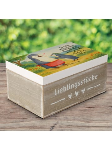 Mr. & Mrs. Panda Holzkiste Pinguin mit Kind Design mit Spruch in Weiß