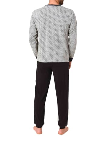 NORMANN Langarm Schlafanzug Pyjama Bündchen Minimalprint in grau