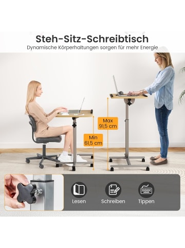 COSTWAY Laptoptisch mit 5 Rollen in Hellbraun