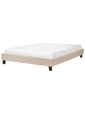 Beliani Doppelbett ROANNE in Beige/Dunkler Holzfarbton - (W) 149 x (H) 29 x (L) 211 cm