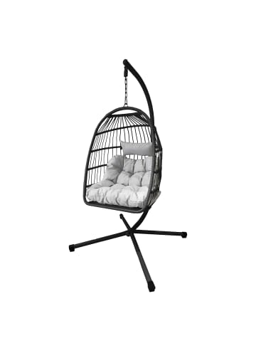 home24 home24 Hängesessel Beige - Polyrattan, Stahl & Polyester - 95 x 190 x 95 cm in Schwarz