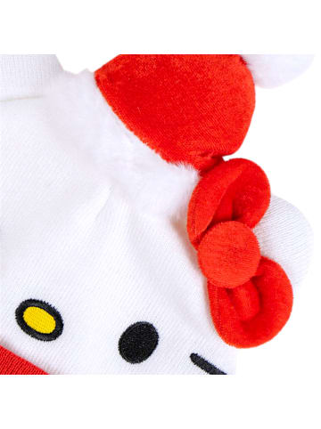 Cerda Hello Kitty Strickmütze mit Weihnachtsmütze & 3D-Schleife in Weiß