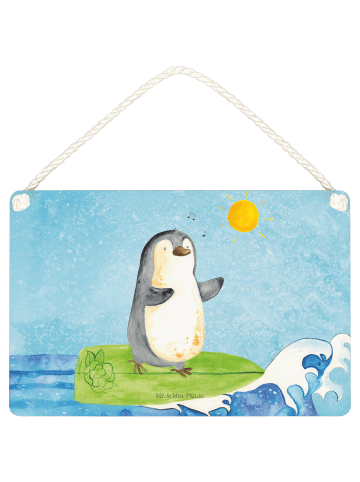 Mr. & Mrs. Panda holzbild Pinguin Surfer ohne Spruch in Eisblau