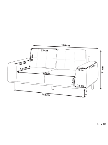 Beliani 2-Sitzer Sofa LAURILA in Braun/Braun - (W) 170 x (H) 71 x (L) 92 cm