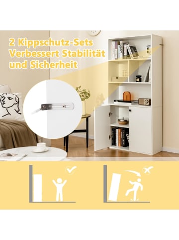 COSTWAY 5-stöckiges Bücherregal mit Doppeltüren in Weiß