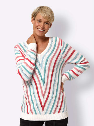 Sieh an! V-Ausschnitt-Pullover in ecru-ozean-gemustert