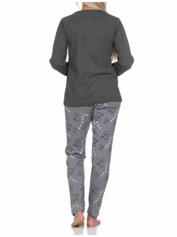 NORMANN Schlafanzug lang Pyjama Katzen - 77389 in grau